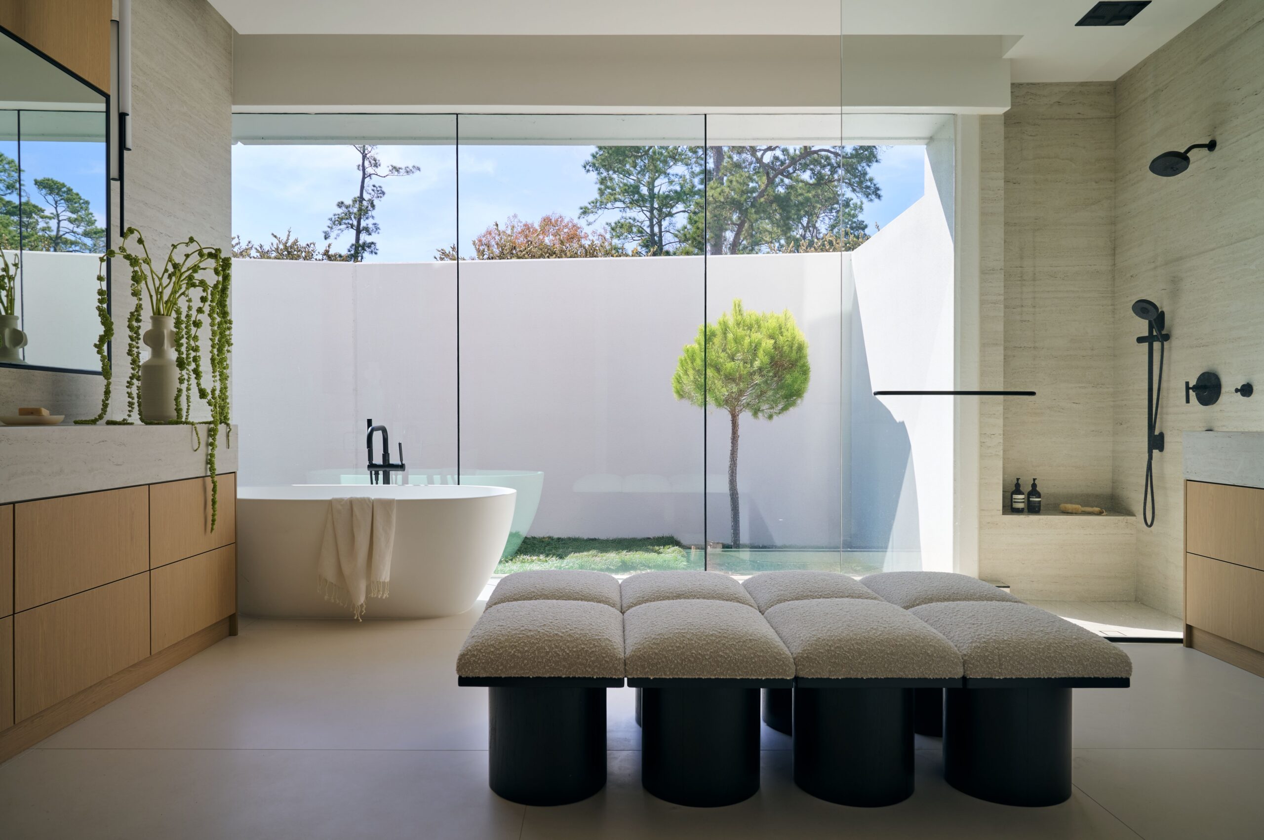 Pine Wood Estates by Nina Magon | A refined modern residence in Houston’s Memorial neighborhood blending architectural stone, bespoke furnishings, and curated contemporary art.