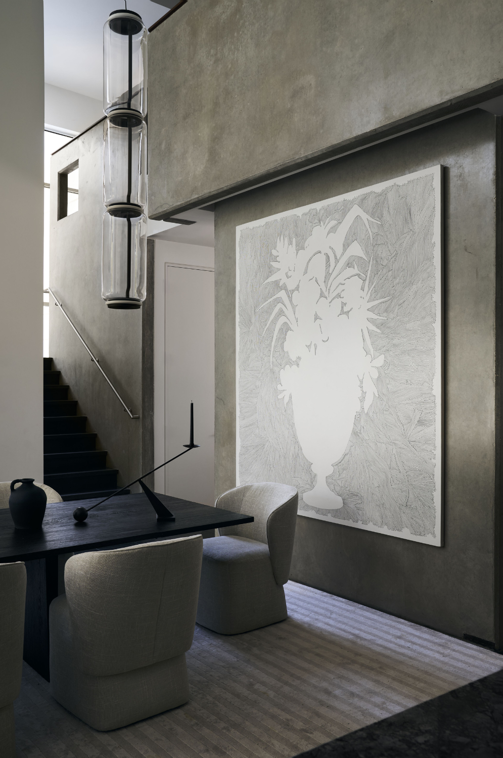 Pine Wood Estates by Nina Magon | A refined modern residence in Houston’s Memorial neighborhood blending architectural stone, bespoke furnishings, and curated contemporary art.