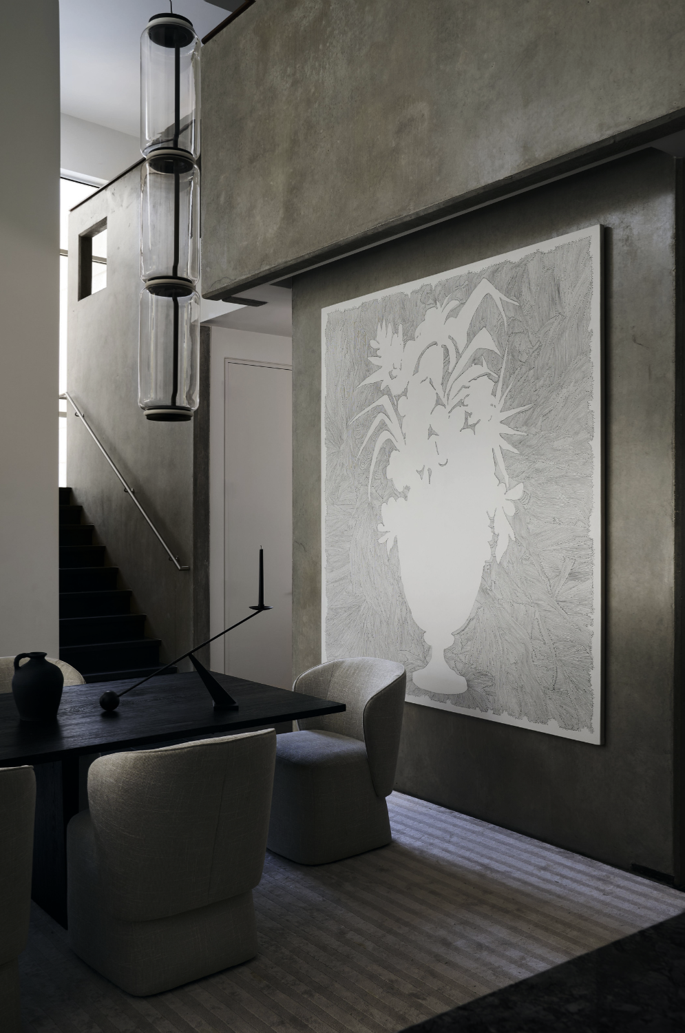 Pine Wood Estates by Nina Magon | A refined modern residence in Houston’s Memorial neighborhood blending architectural stone, bespoke furnishings, and curated contemporary art.